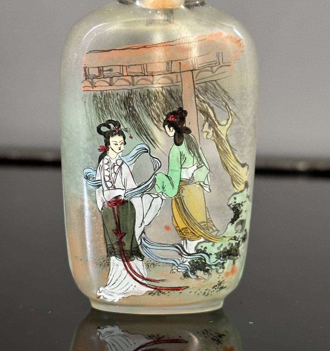 Tabatière Flacon Chine En Verre Peint Epoque XXème-photo-2