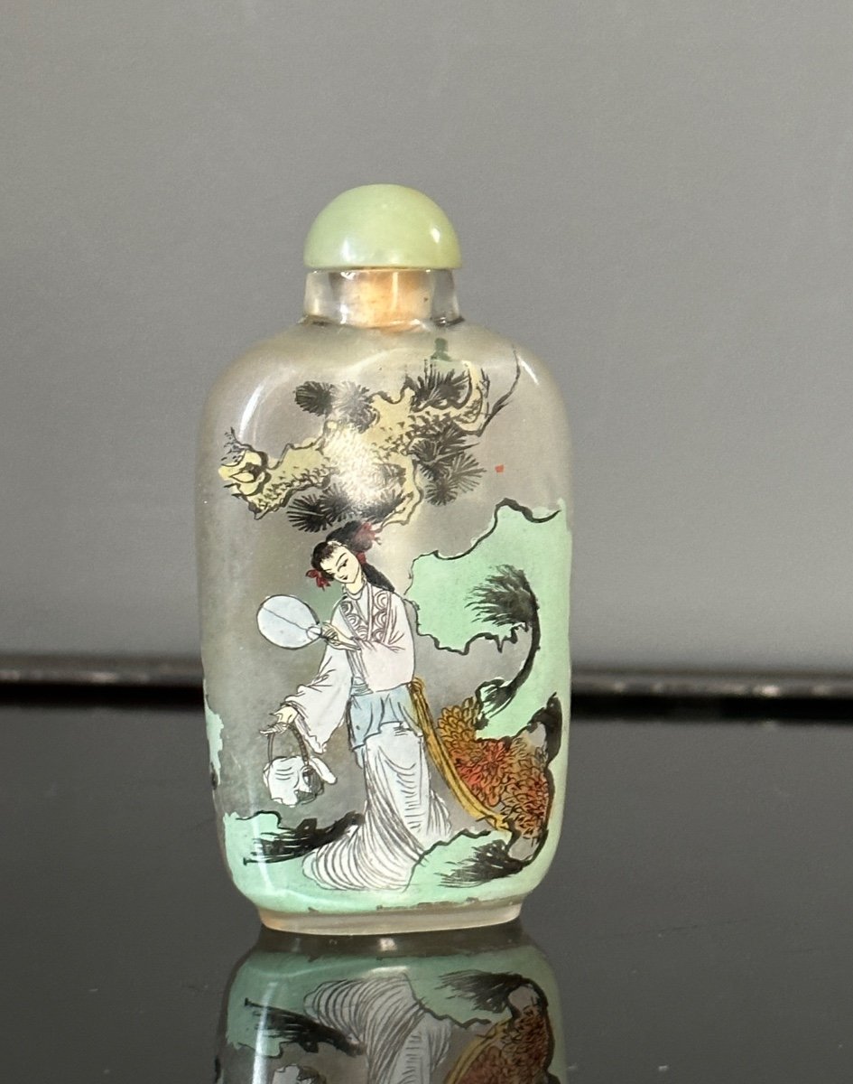 Tabatière Flacon Chine En Verre Peint Epoque XXème