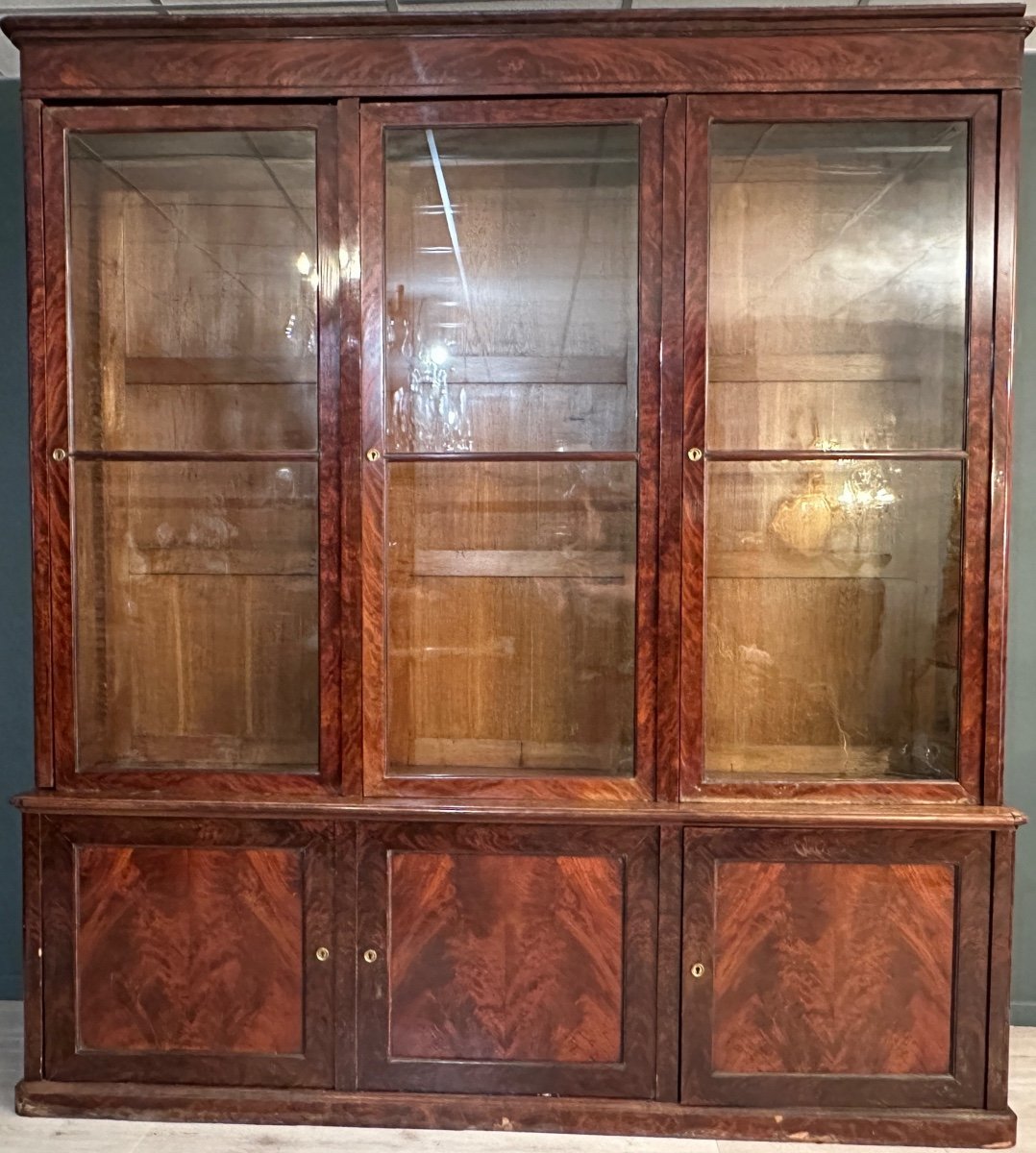 Bibliothèque En Acajou Flamme d'Epoque Restauration XIXeme