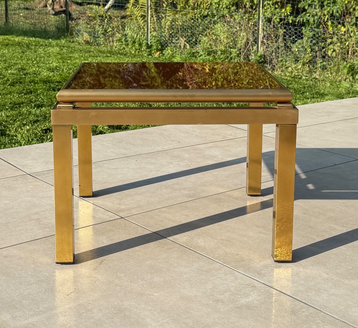 Maison Jansen, Table d'Appoint En Laiton Doré Circa 1970-photo-2