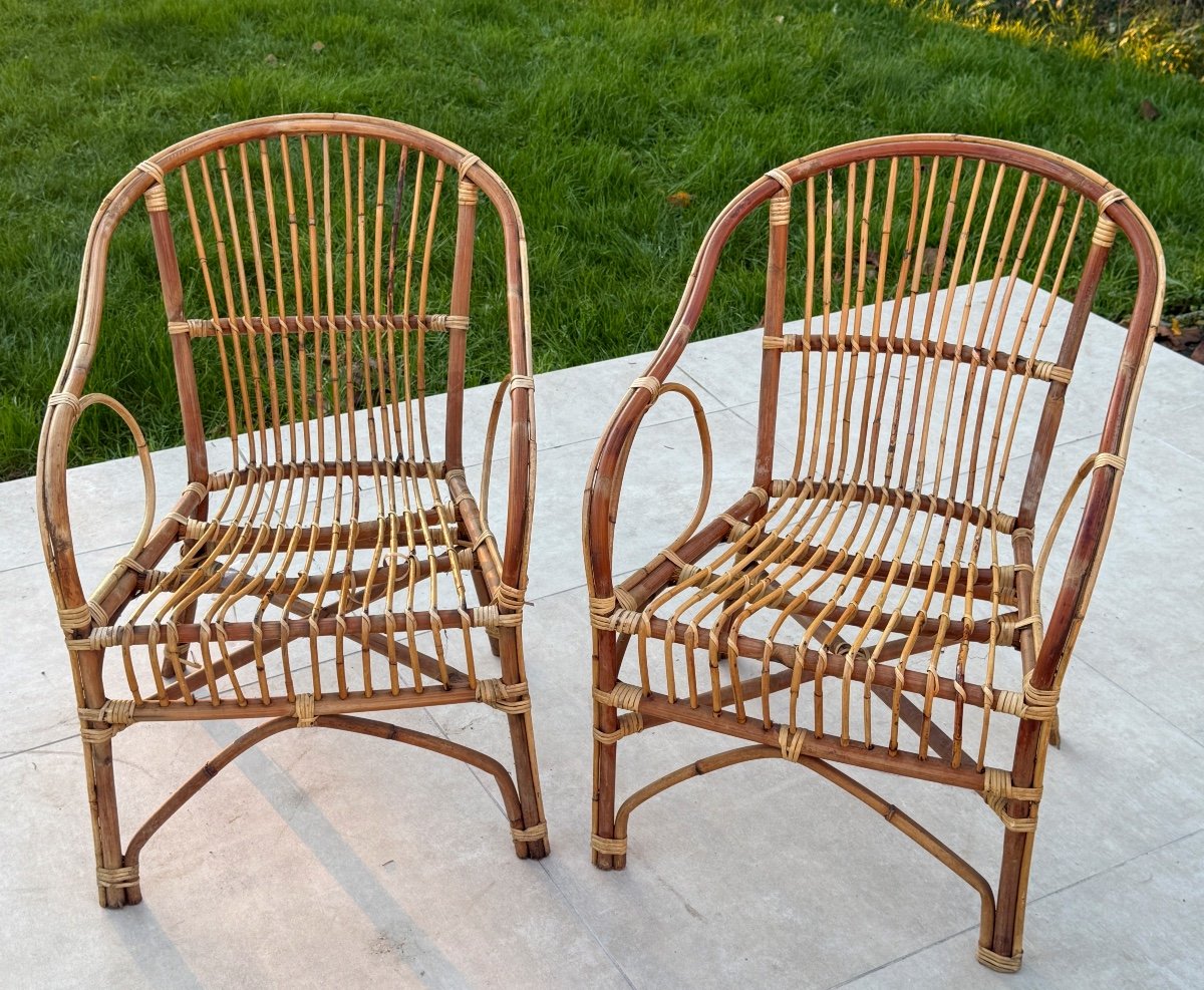 Pair Of Rattan And Bamboo Armchairs Circa 1960-photo-2