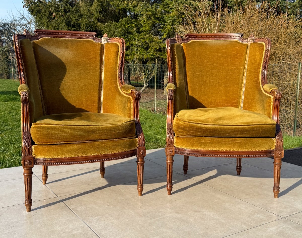 Pair Of 19th Century Walnut Wingback Chairs