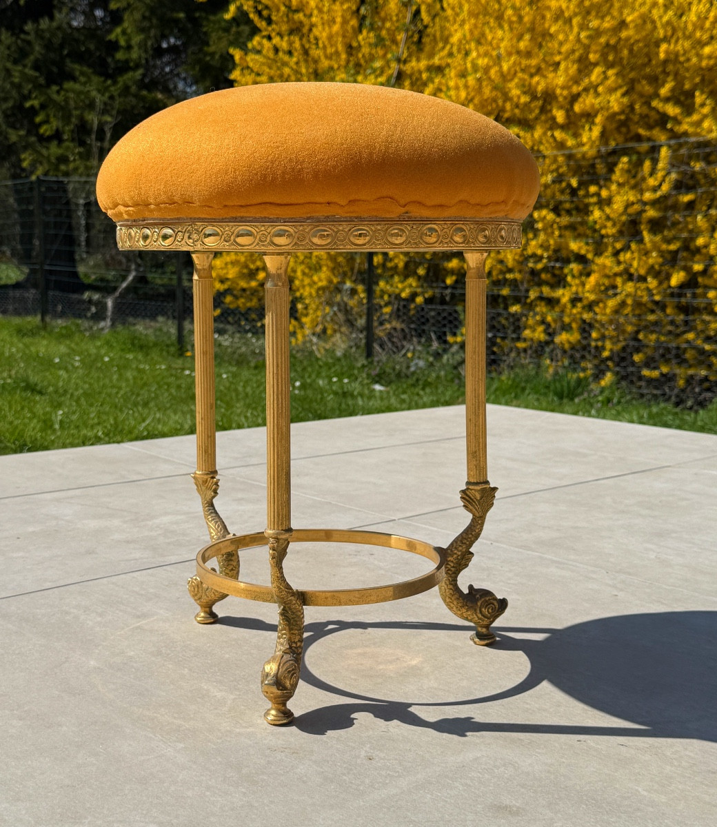 Tabouret En Bronze Dore De Style Louis XV Vers 1950-photo-4