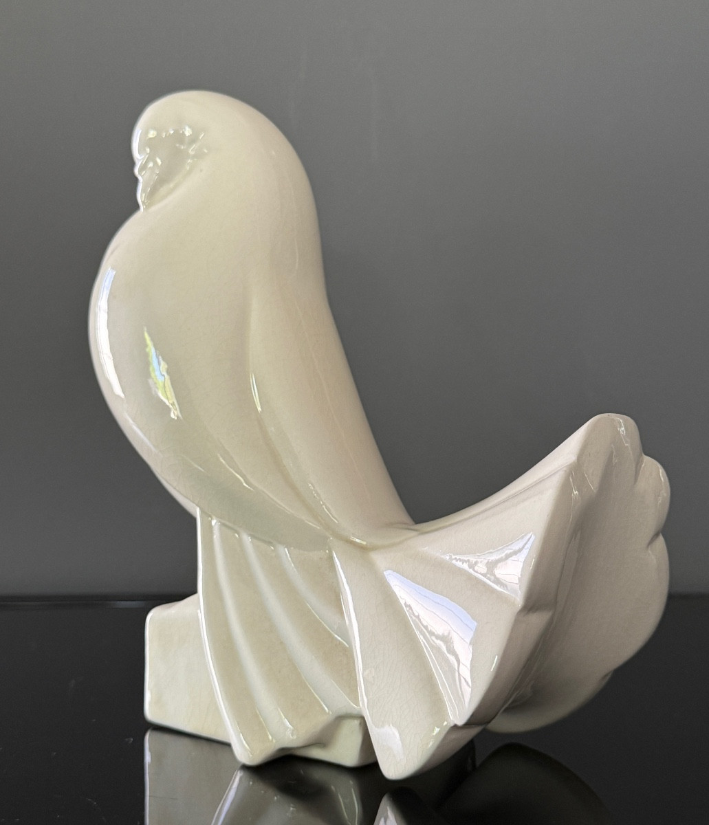 Jacques Adnet, Sculpture Ceramique Emaillée Pigeon Signé (1900 - 1984)-photo-1