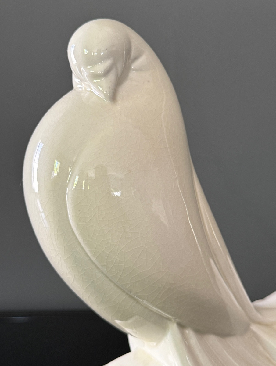 Jacques Adnet, Sculpture Ceramique Emaillée Pigeon Signé (1900 - 1984)-photo-2