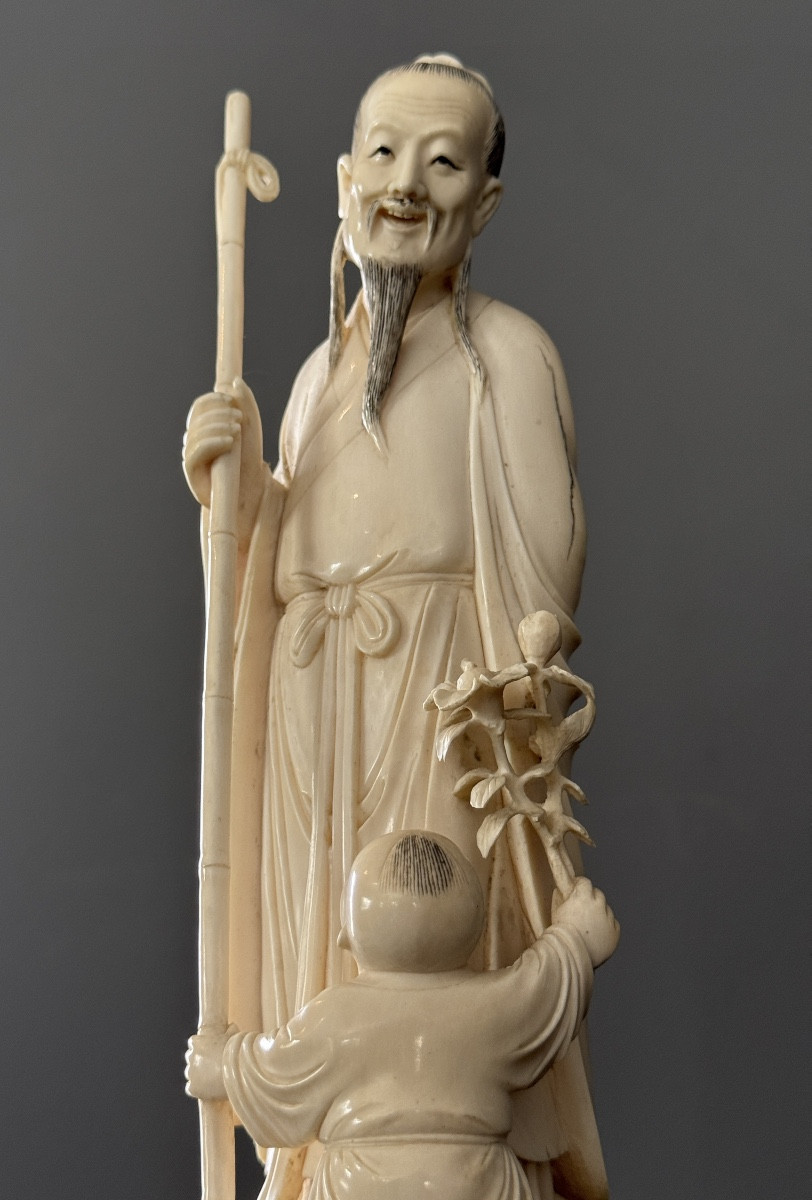 Ivory Group Sculpture Of A Wise Man With A Child, 19th Century-photo-2