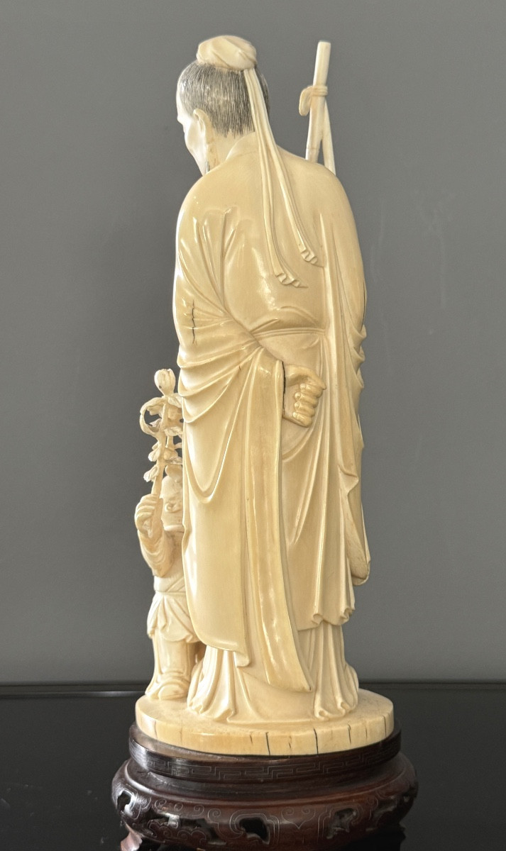 Ivory Group Sculpture Of A Wise Man With A Child, 19th Century-photo-3