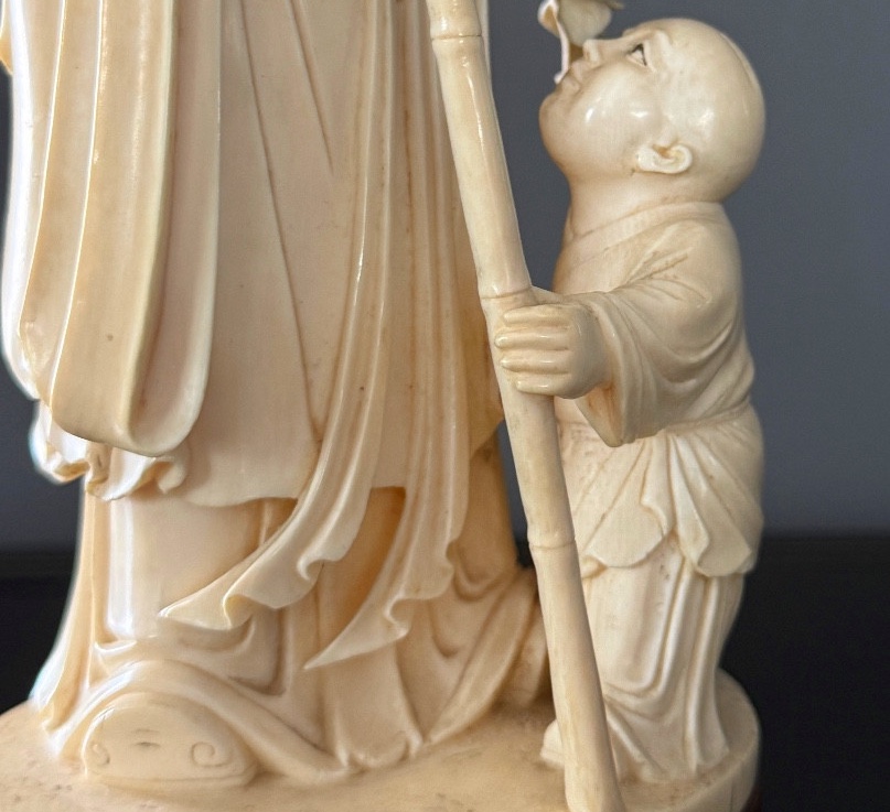 Ivory Group Sculpture Of A Wise Man With A Child, 19th Century-photo-3