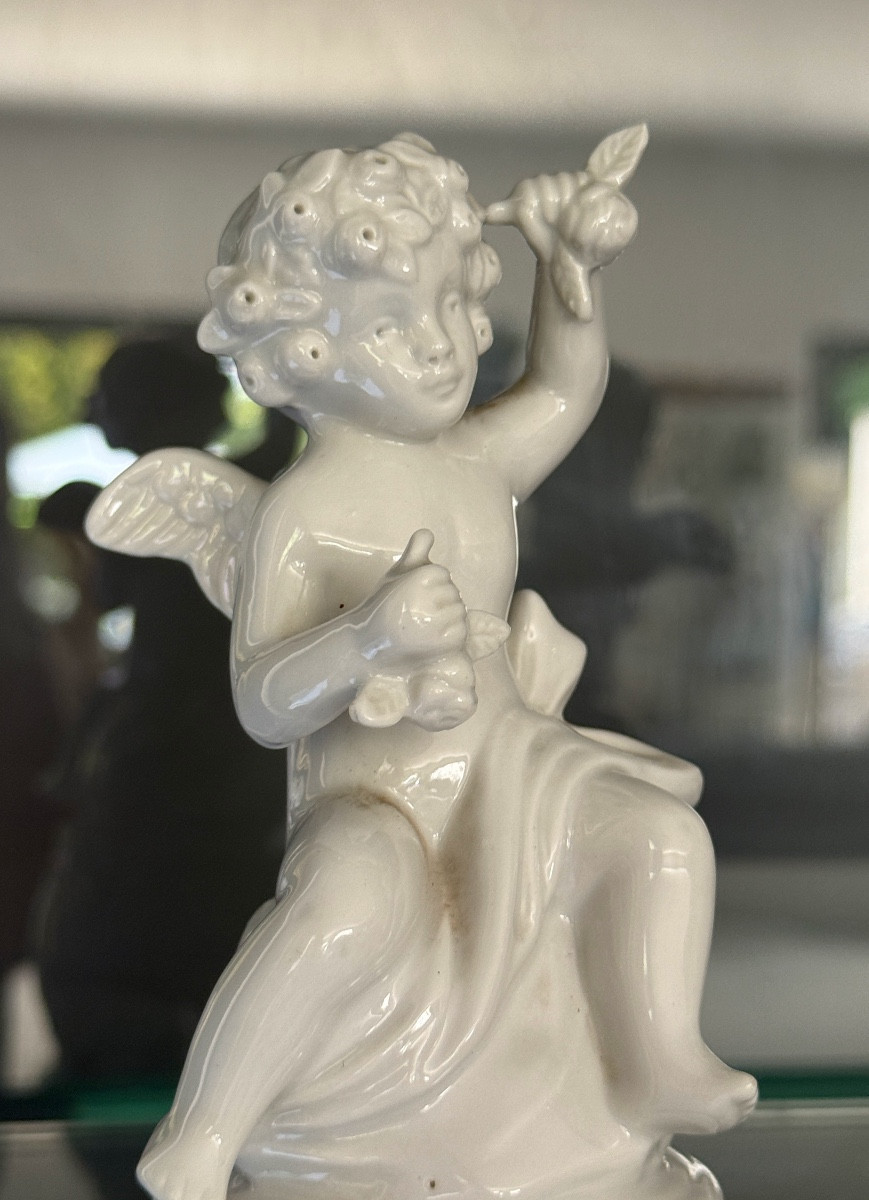 Saxe Meissen, Pair Of Putti Statuettes, Enameled Porcelain, 19th Century-photo-2