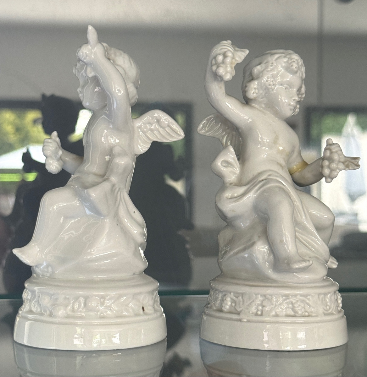 Saxe Meissen, Pair Of Putti Statuettes, Enameled Porcelain, 19th Century-photo-4