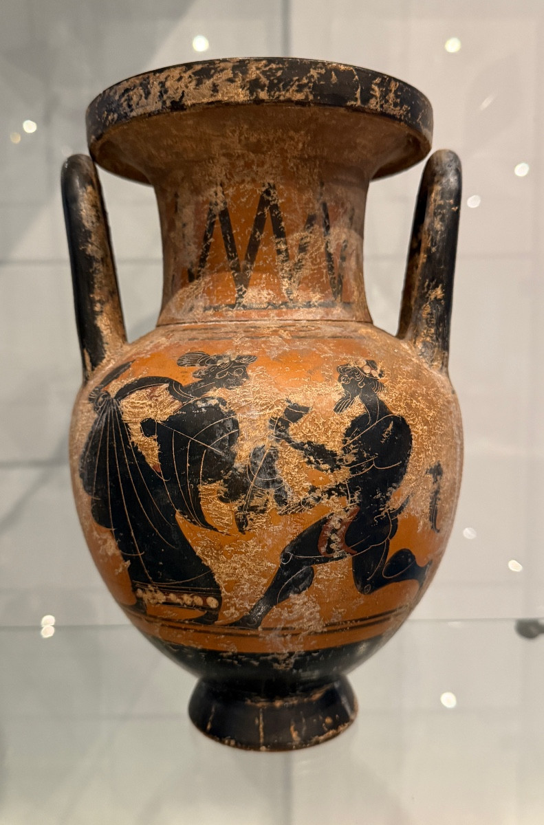VASE AMPHORE GRECQUE FIGURES NOIRES EPOQUE XIXEME