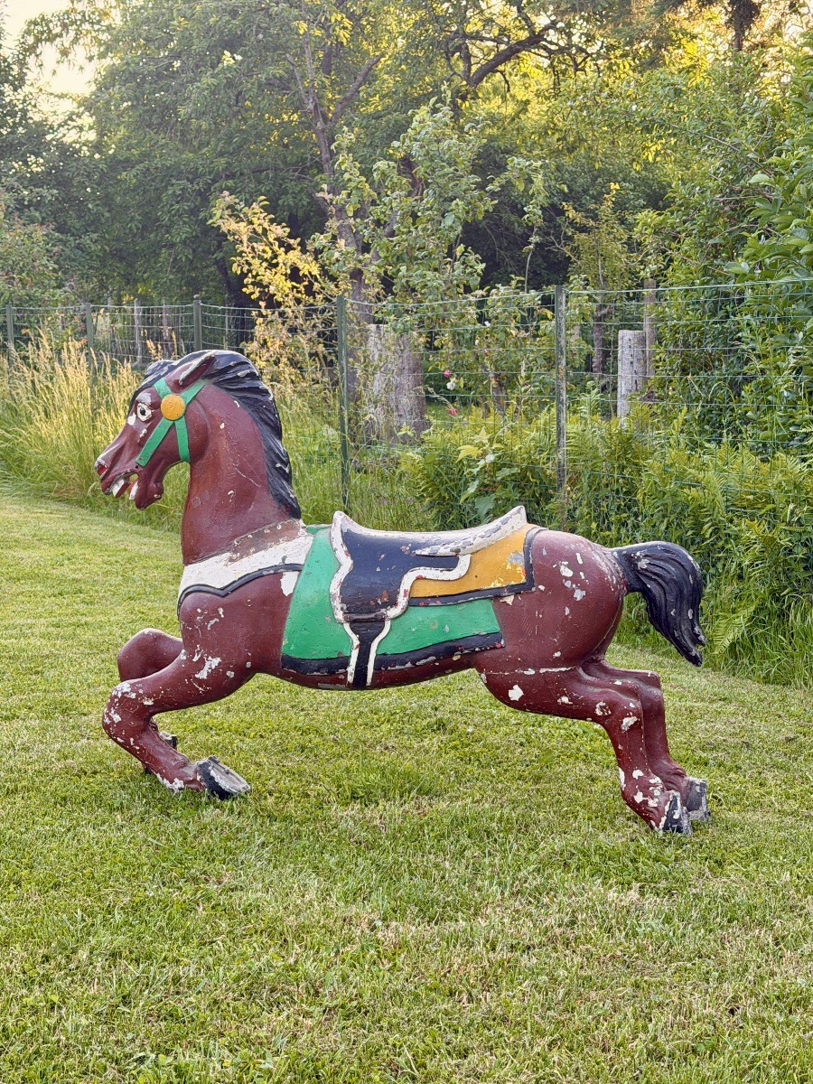 Polychrome Cast-iron Merry-go-round Horse Circa 1900-photo-1