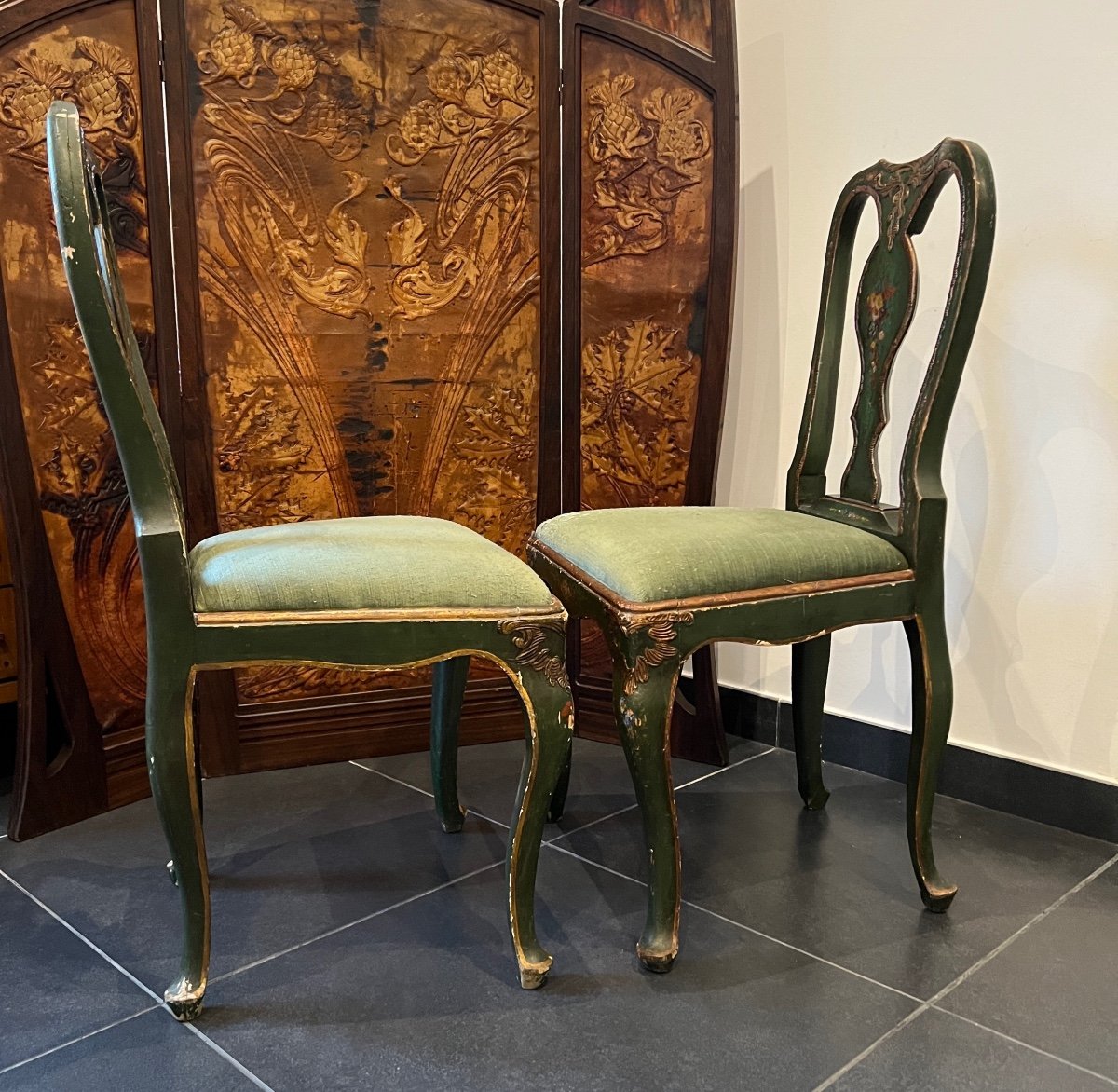 Pair Of Lacquered Chairs Venetian Work XIXth-photo-3