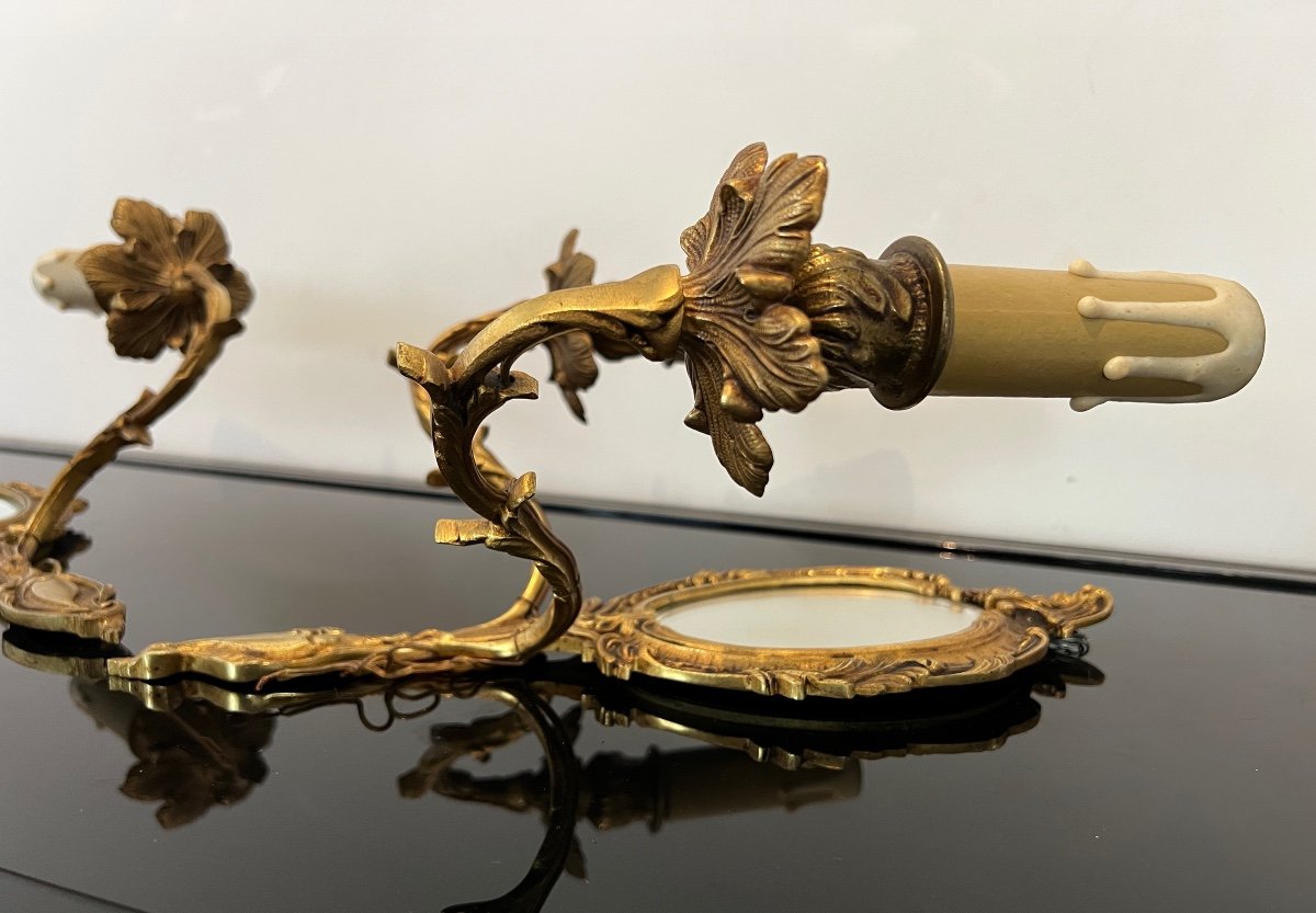 Paire d'Appliques En Bronze Dore De Style Louis XV Epoque 20eme-photo-1