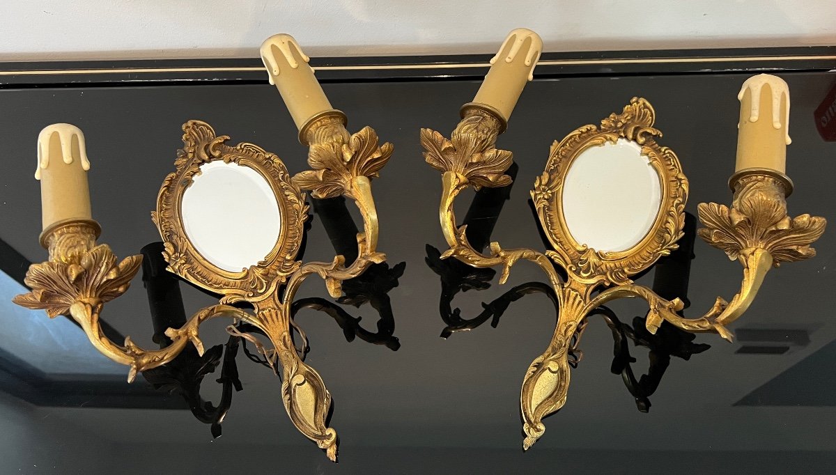 Paire d'Appliques En Bronze Dore De Style Louis XV Epoque 20eme-photo-2