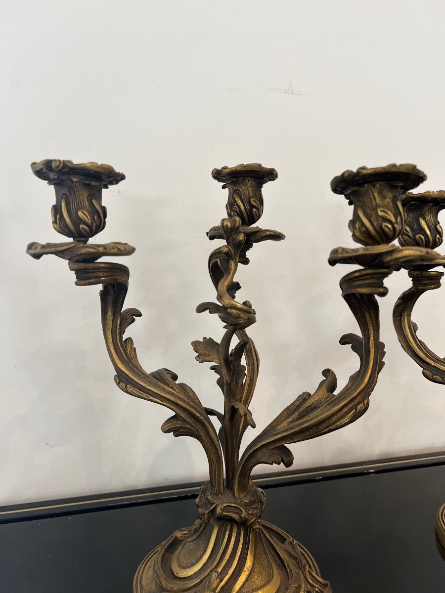 Paire De Candelabres En Bronze Dore De Style Louis XV 19eme-photo-4