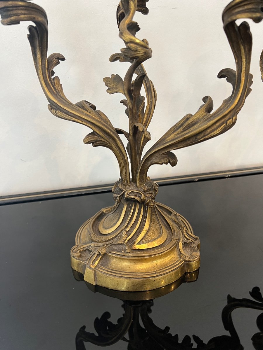 Paire De Candelabres En Bronze Dore De Style Louis XV 19eme-photo-2