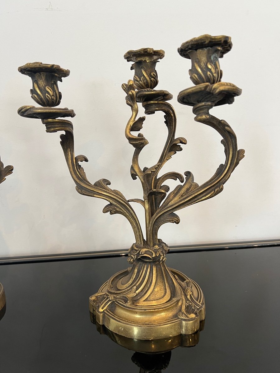 Paire De Candelabres En Bronze Dore De Style Louis XV 19eme-photo-3