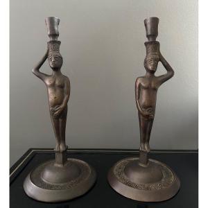 Paire De Bougeoirs En Bronze Antique XIXeme