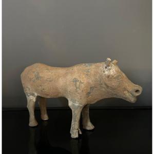 China - Han Period - Terracotta Buffalo Statuette (206 Bc - 220 Ad)