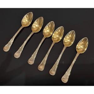 Henri - Louis Chenailler, Suite Of 6 Small Spoons In Sterling Silver Vermeil (1867 - 1884)