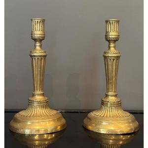 Pair Of Candlesticks In Bronze Louis XVI XVIIIth