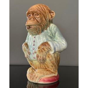 Saint Clement, Absinthe Pitcher Barbotine Monkey Luneville Circa 1900