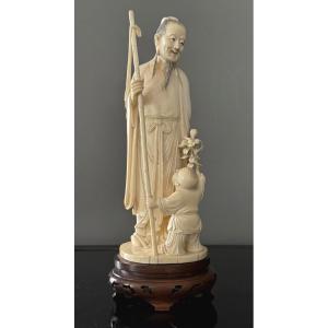 SCULPTURE GROUPE IVOIRE SAGE A L'ENFANT EPOQUE XIXEME