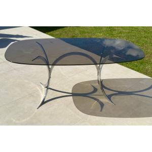 BORIS TABACOFF POUR CHRISTOFLE, GRANDE TABLE METAL CHROME (1927-1985)