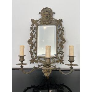 Wall Lamp In Bronze Mirror XIXth