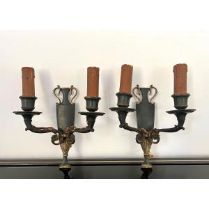 Pair Of Empire Style Bronze Sconces 19th Century