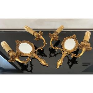 Paire d'Appliques En Bronze Dore De Style Louis XV Epoque 20eme