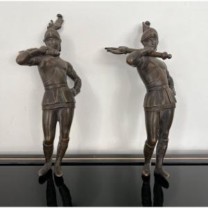 Paire De Sujets En Bronze Guerriers Epoque 19eme