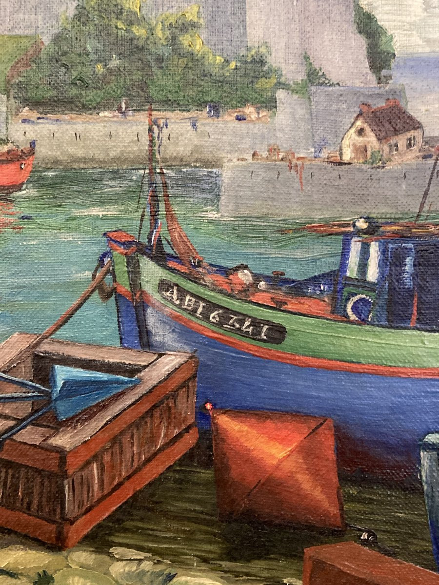 E. Burtin (french School), Port Of Belle-île-en-mer, Citadel, Oil On Canvas Signed, 1959-photo-4
