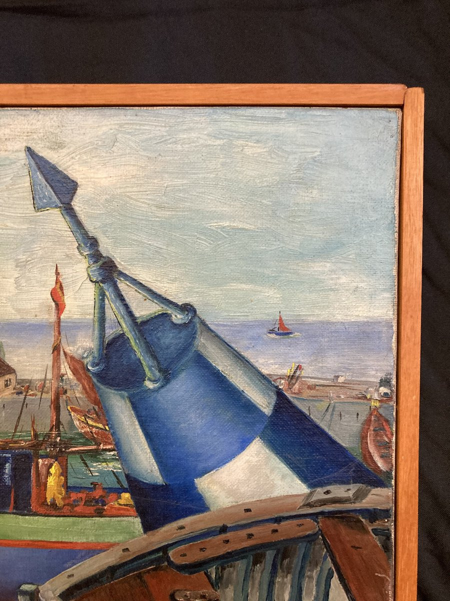 E. Burtin (french School), Port Of Belle-île-en-mer, Citadel, Oil On Canvas Signed, 1959-photo-2