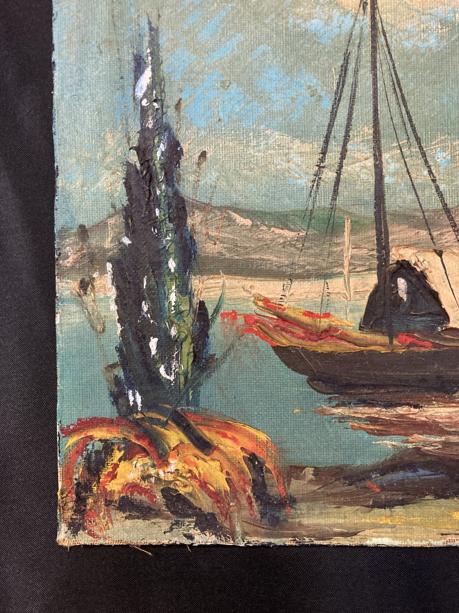 École Française, Marine Méditerranéenne, huile sur toile, milieu XXe siècle-photo-2