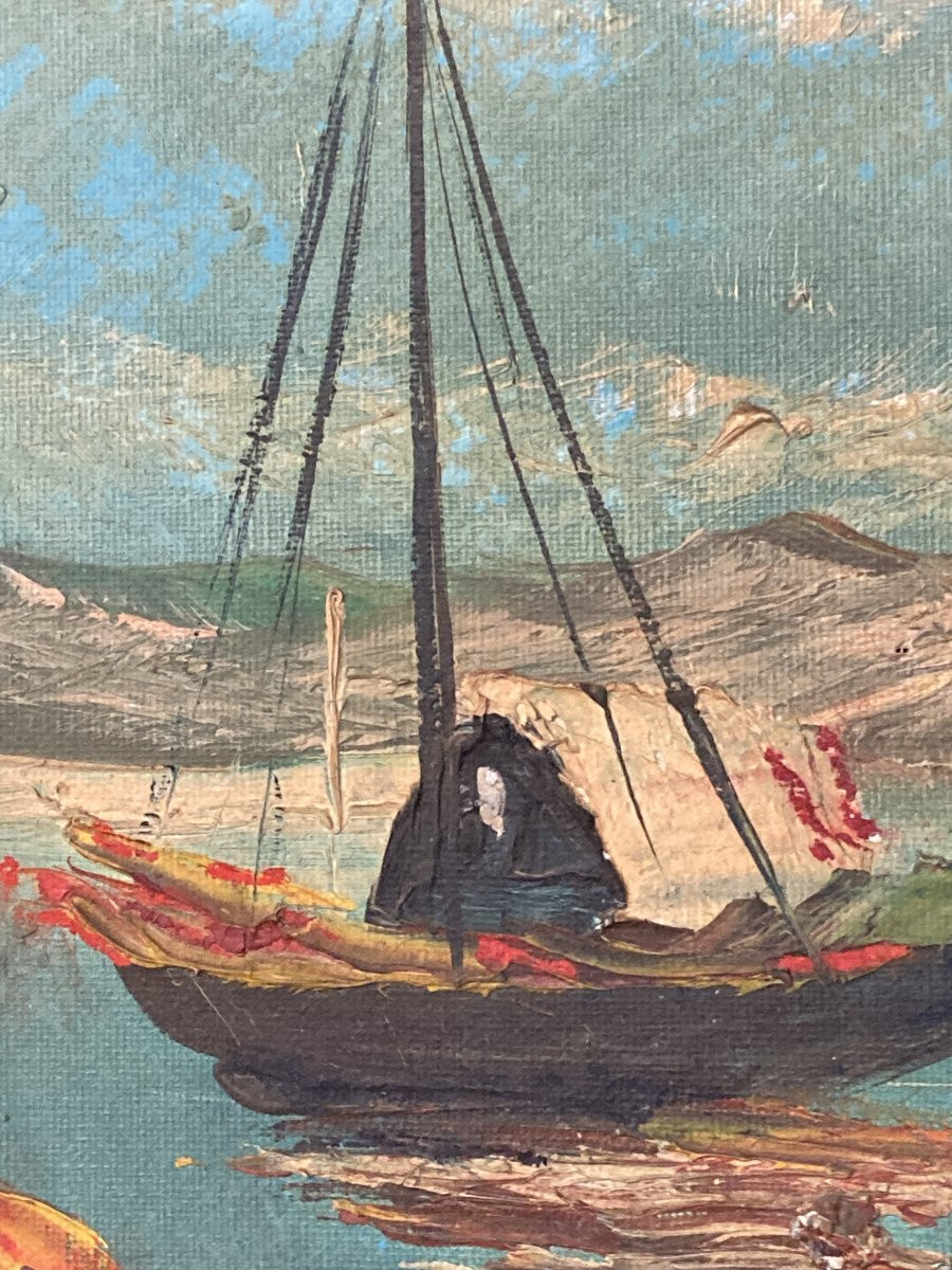 École Française, Marine Méditerranéenne, huile sur toile, milieu XXe siècle-photo-4
