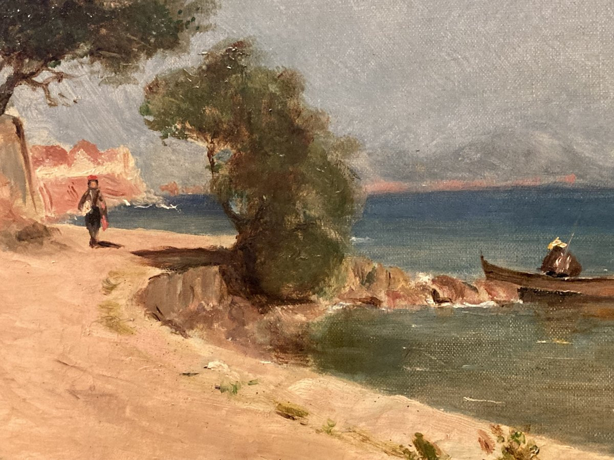 Peter Baumgartner (1834-1911), Seaside Landscape, Signed And Framed-photo-2