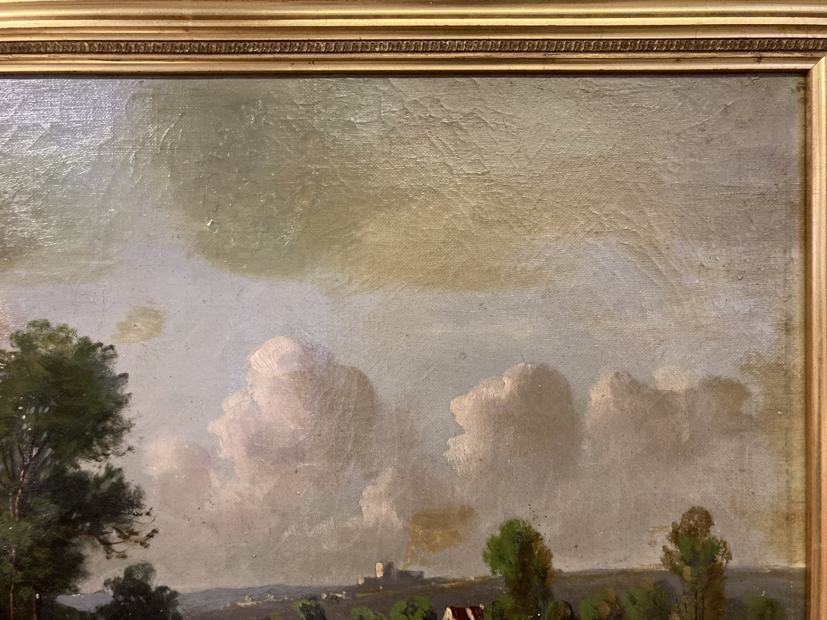 École Française, Paysage lacustre normand, XIXe siècle, signé et encadré-photo-4