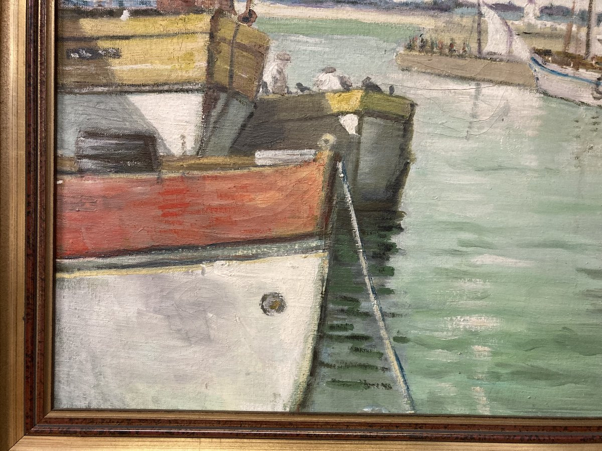 René BEZAUD (1909-2000), La sortie du port, marine encadrée des années 1930-photo-4