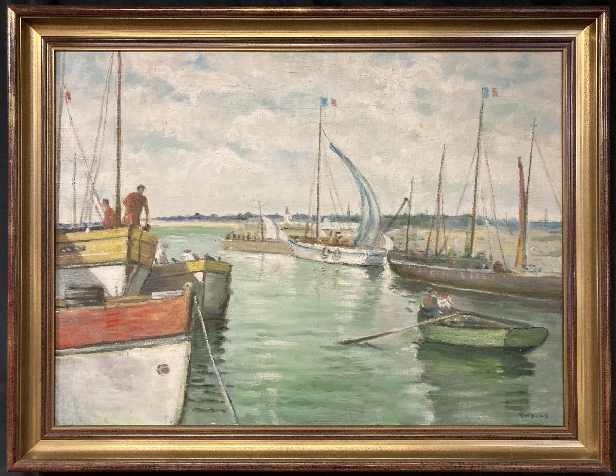 René BEZAUD (1909-2000), La sortie du port, marine encadrée des années 1930