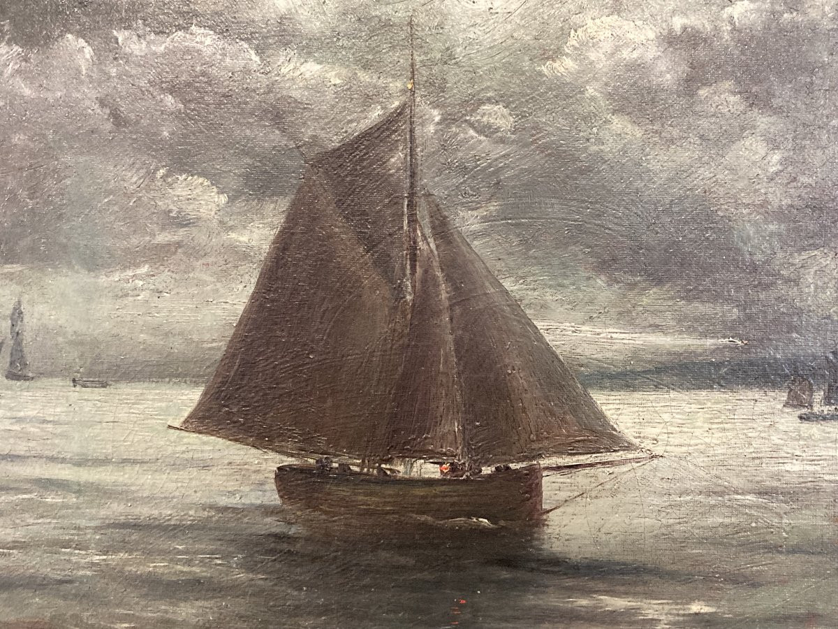 École Française du XXe siècle, Le Vieux Gréement, Marine signée et datée-photo-4