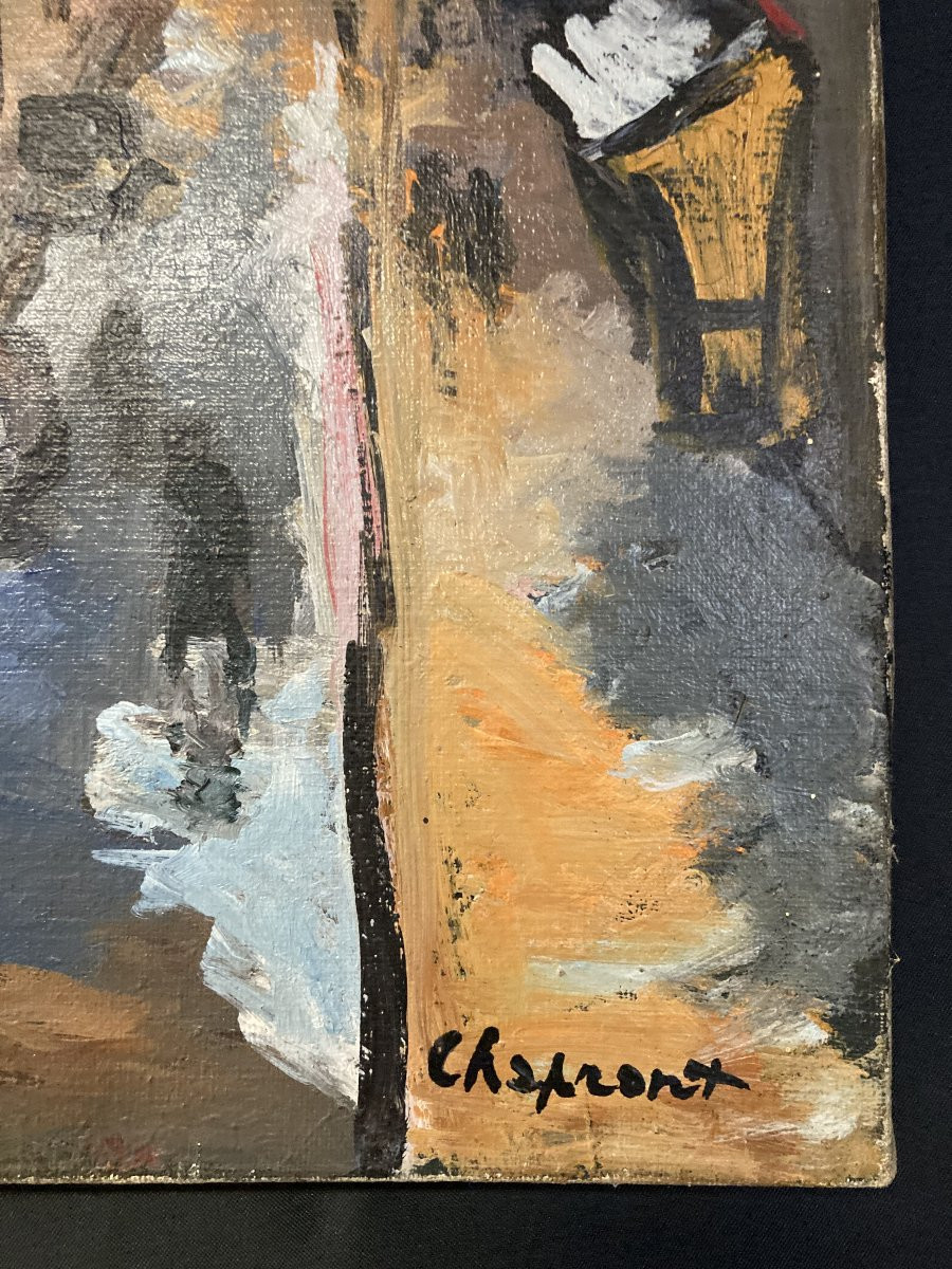 Geneviève CHAPRONT (XXe siècle), Neige Boulevard Saint-Germain, huile sur toile signée-photo-2