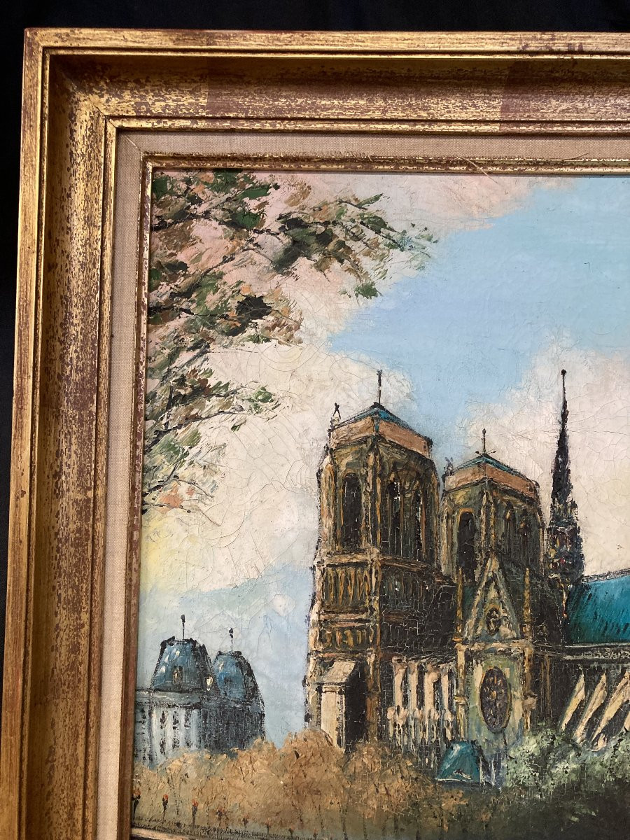 French School, 20th Century, Notre-dame-de-paris, Oil On Canvas-photo-1
