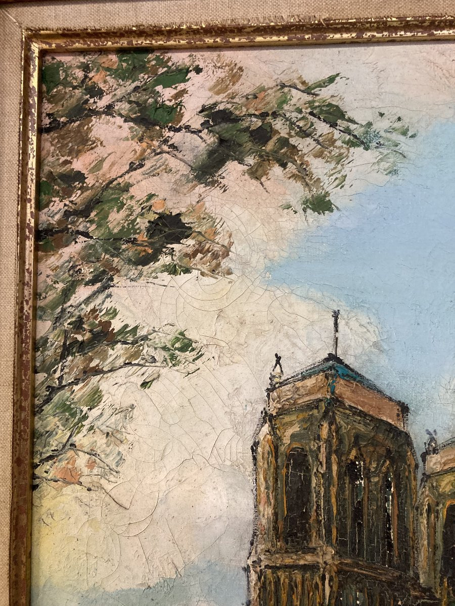 French School, 20th Century, Notre-dame-de-paris, Oil On Canvas-photo-5
