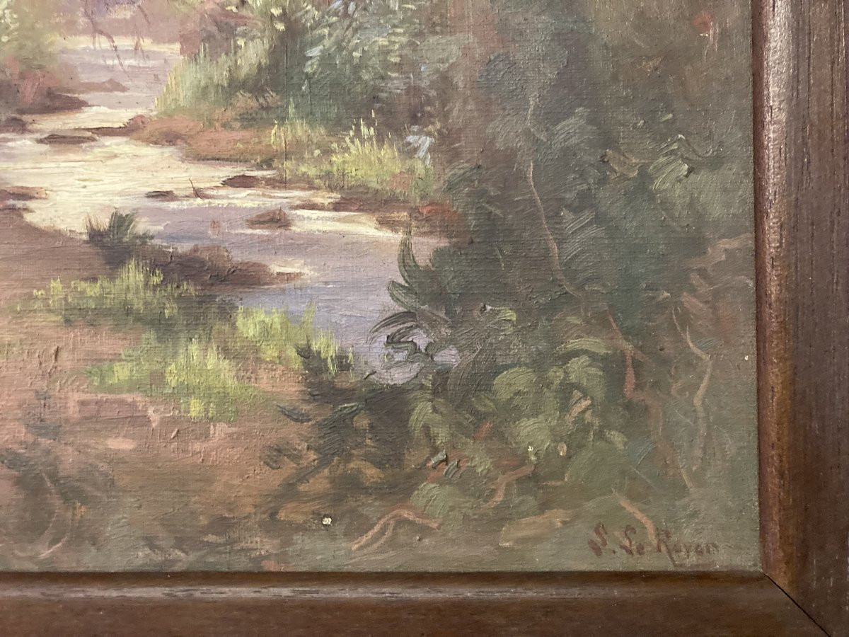 French School, 20th Century, Landscape With A Stream, Oil On Canvas, Signed-photo-2