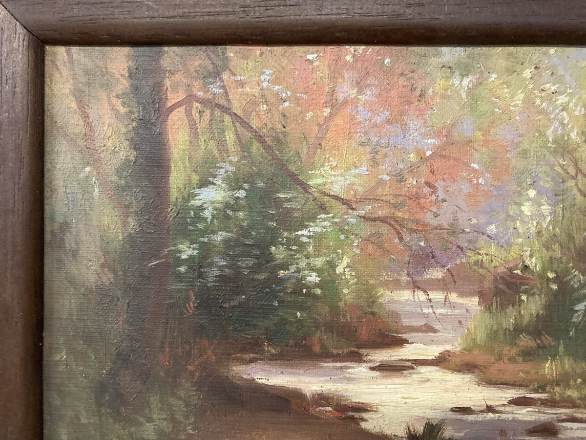 French School, 20th Century, Landscape With A Stream, Oil On Canvas, Signed-photo-4