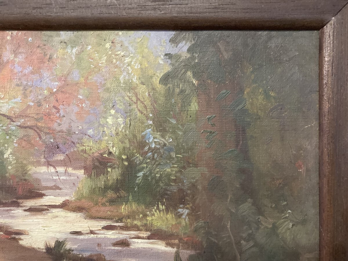 French School, 20th Century, Landscape With A Stream, Oil On Canvas, Signed-photo-1