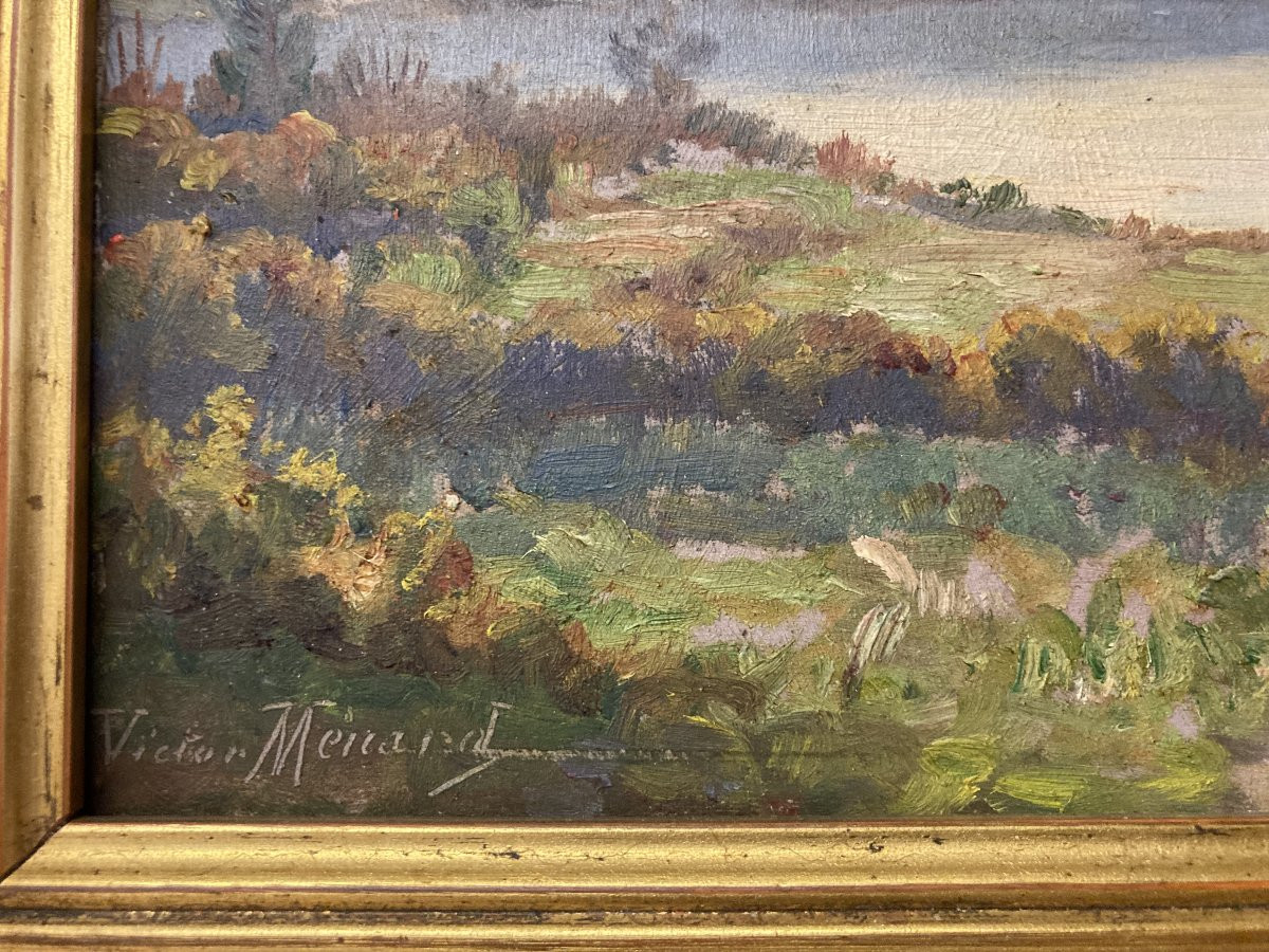 Victor P. Ménart (1857-1930), Landscape With A River, Oil On Framed Panel-photo-2