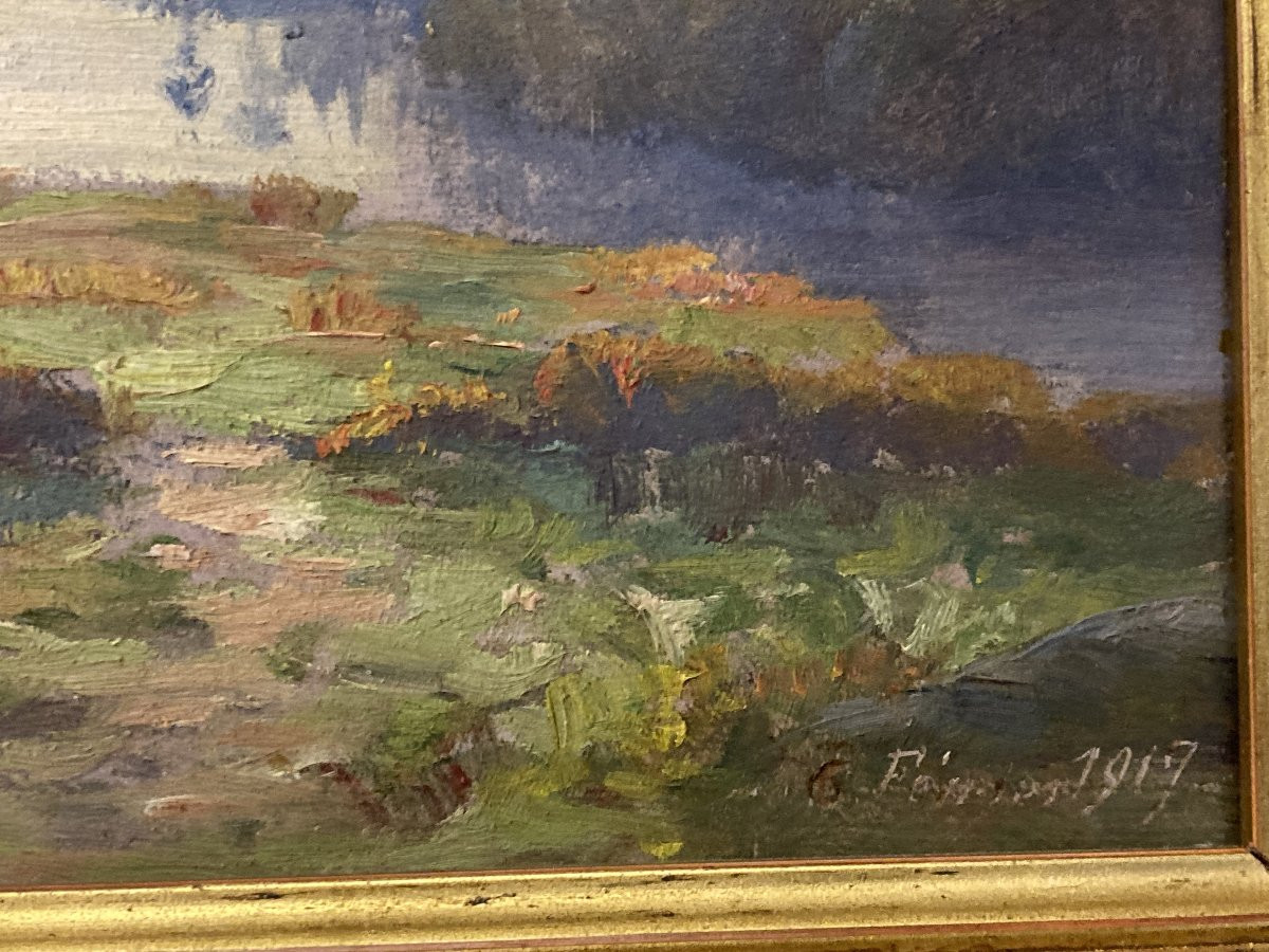 Victor P. Ménart (1857-1930), Landscape With A River, Oil On Framed Panel-photo-4